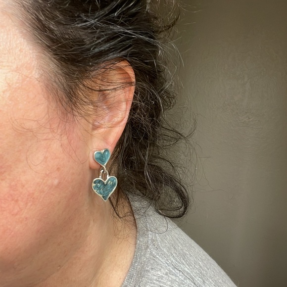 Double heart earrings. Silver blue, nice quality - Picture 6 of 8